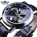 WINNER Top brand luxury hollow rhinestone high quality movement stainless steel reloj blanco winner skeleton watch men